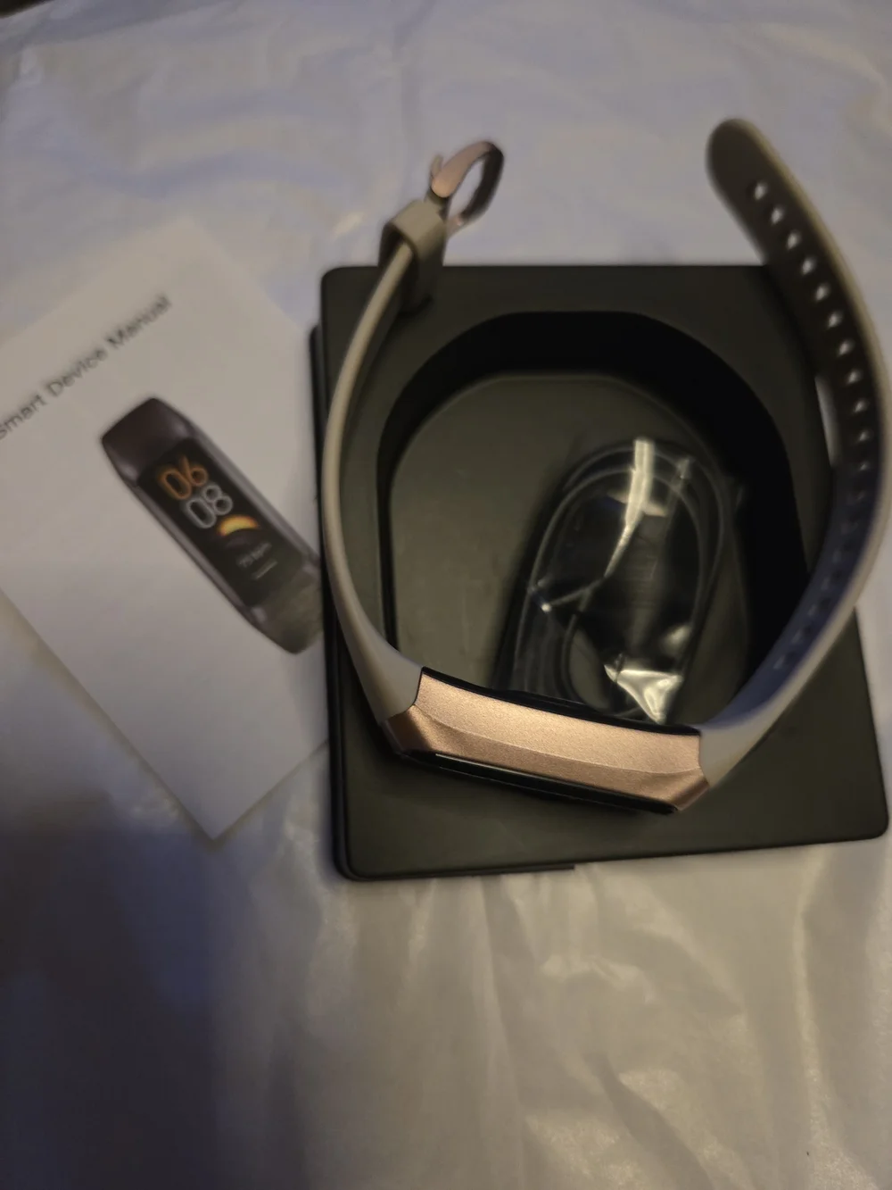 Rose Gold Smart Fitness Tracker with Tan Band